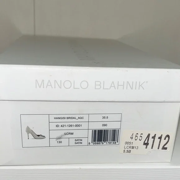 Manolo Blahnik Hangisi Satin Bridal Pumps 90 with Blue Crystal Buckles 35.5 - Picture 14 of 15